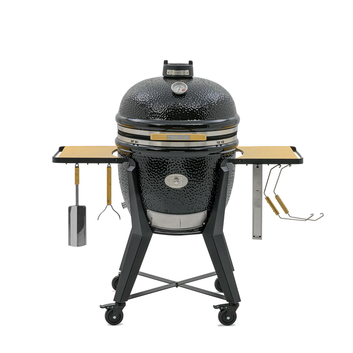 Monolith TWO.66 Keramikgrill mit Seitentischen und Grillzubehör auf stabilem Grillwagen/Gestell