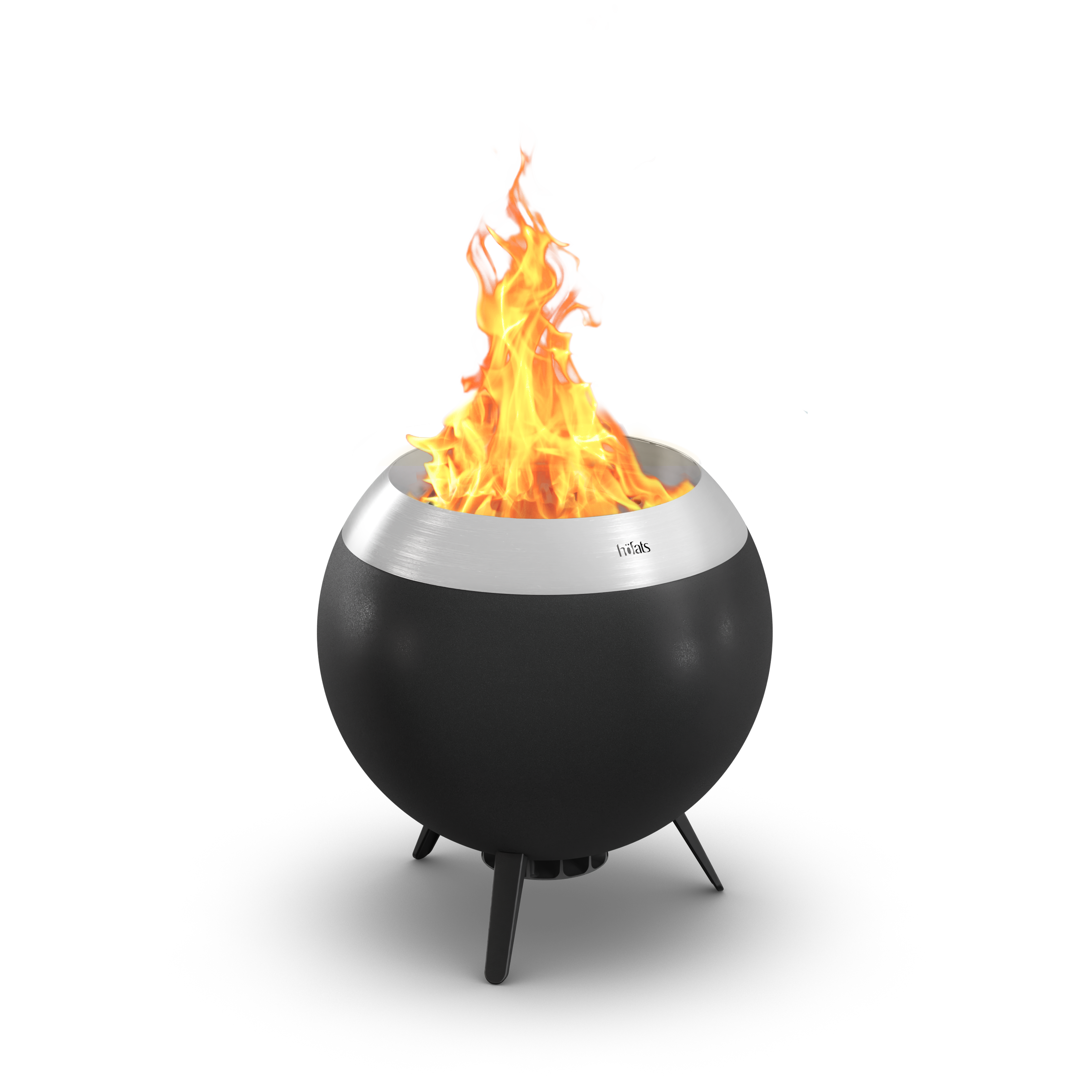 brennender Höfats Moon 55 Feuerkorb mit niedrigem Fuß